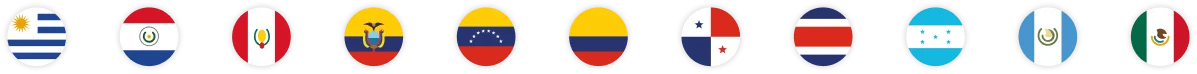 Banderas de los países donde opera PsicoAlianza: Colombia, México, Ecuador, Perú, Panamá, Costa Rica, Guatemala, El Salvador, Venezuela, Uruguay y República Dominicana