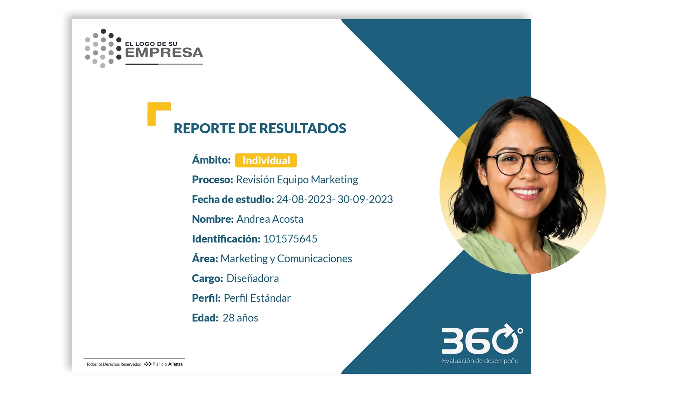 Reporte individual de Desempeño 360 con datos del colaborador evaluado