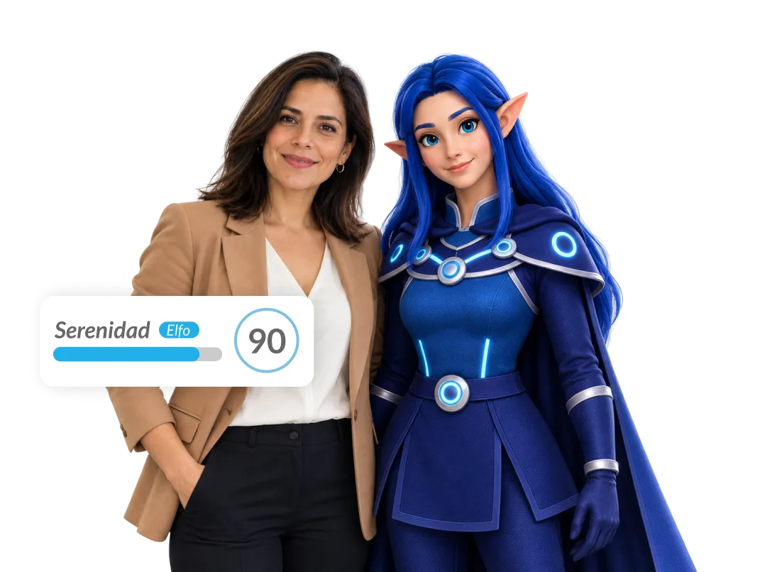 Profesional junto al personaje Elfo, con su resultado de Serenidad 90