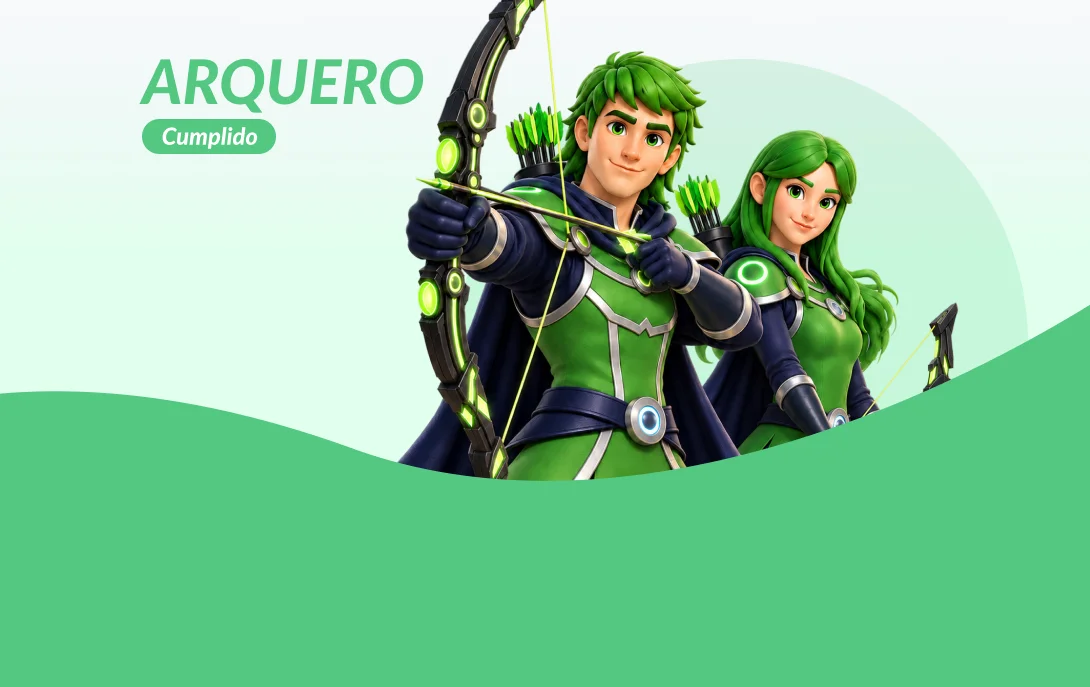 Arquero, perfil Cumplido: dos personajes arqueros con traje verde