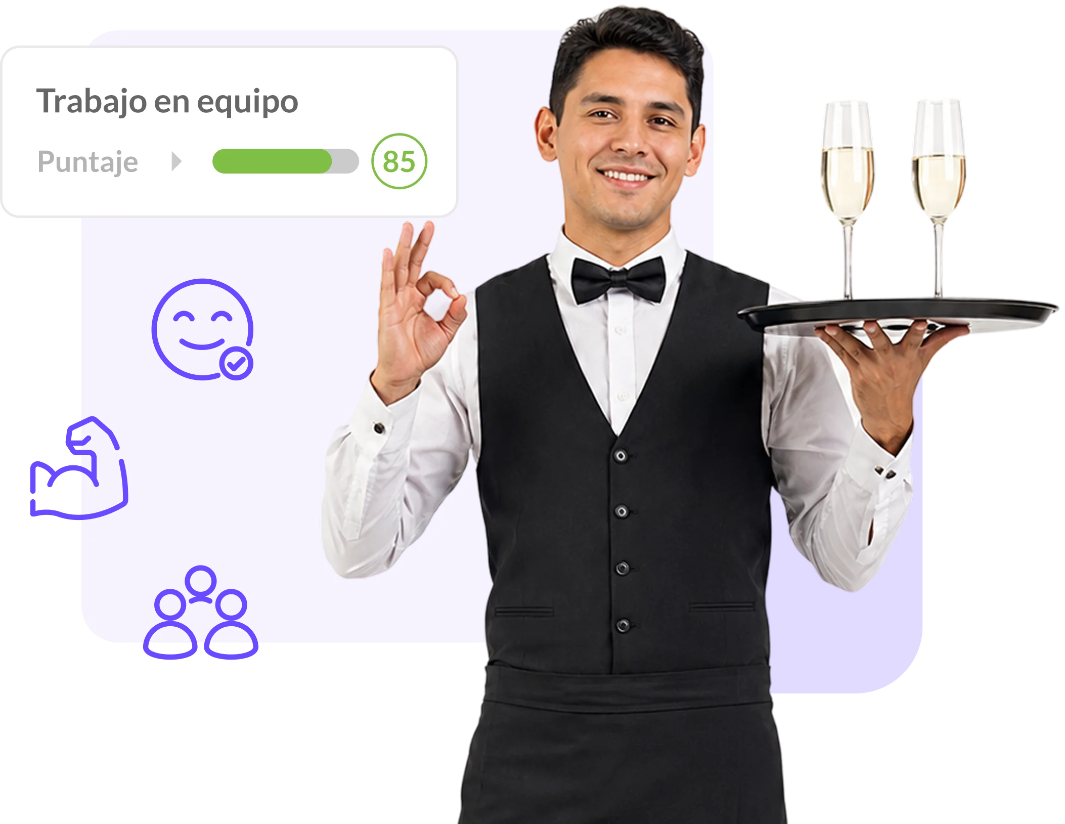 Mesero evaluado en trabajo en equipo con Horeca Talent