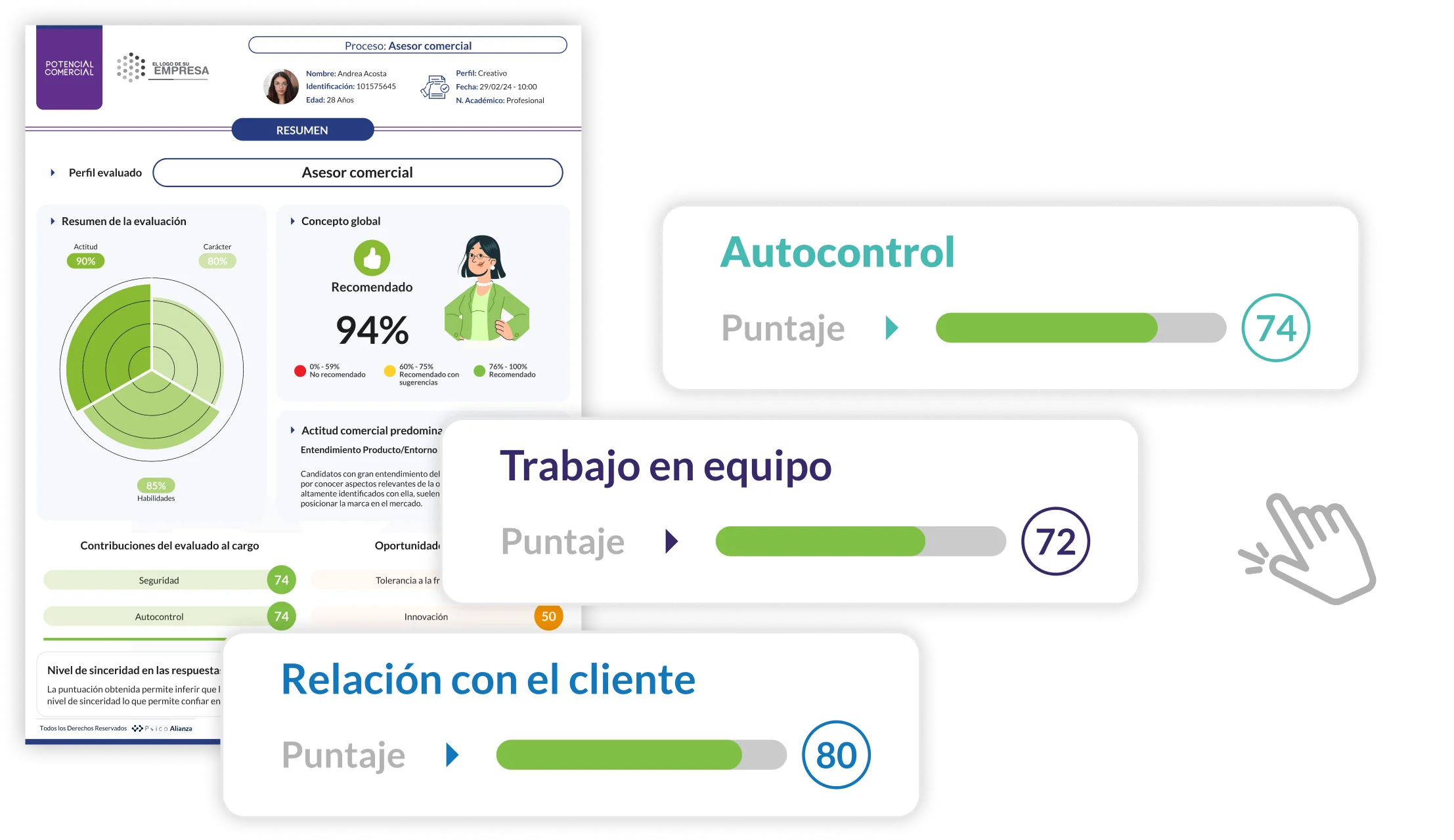 Reporte de Potencial Comercial de PsicoAlianza para seleccionar vendedores